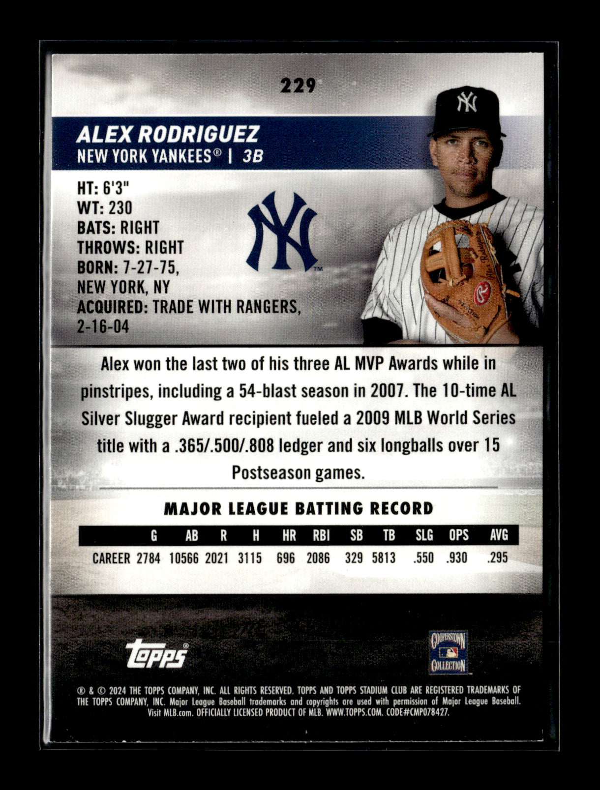 2024 Stadium Club Alex Rodriguez #229 New York Yankees