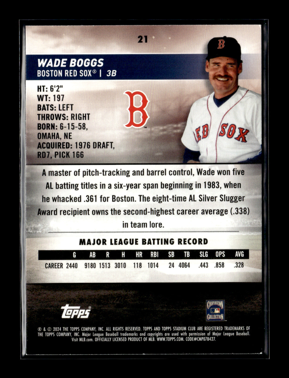 2024 Stadium Club Wade Boggs #21 Boston Red Sox