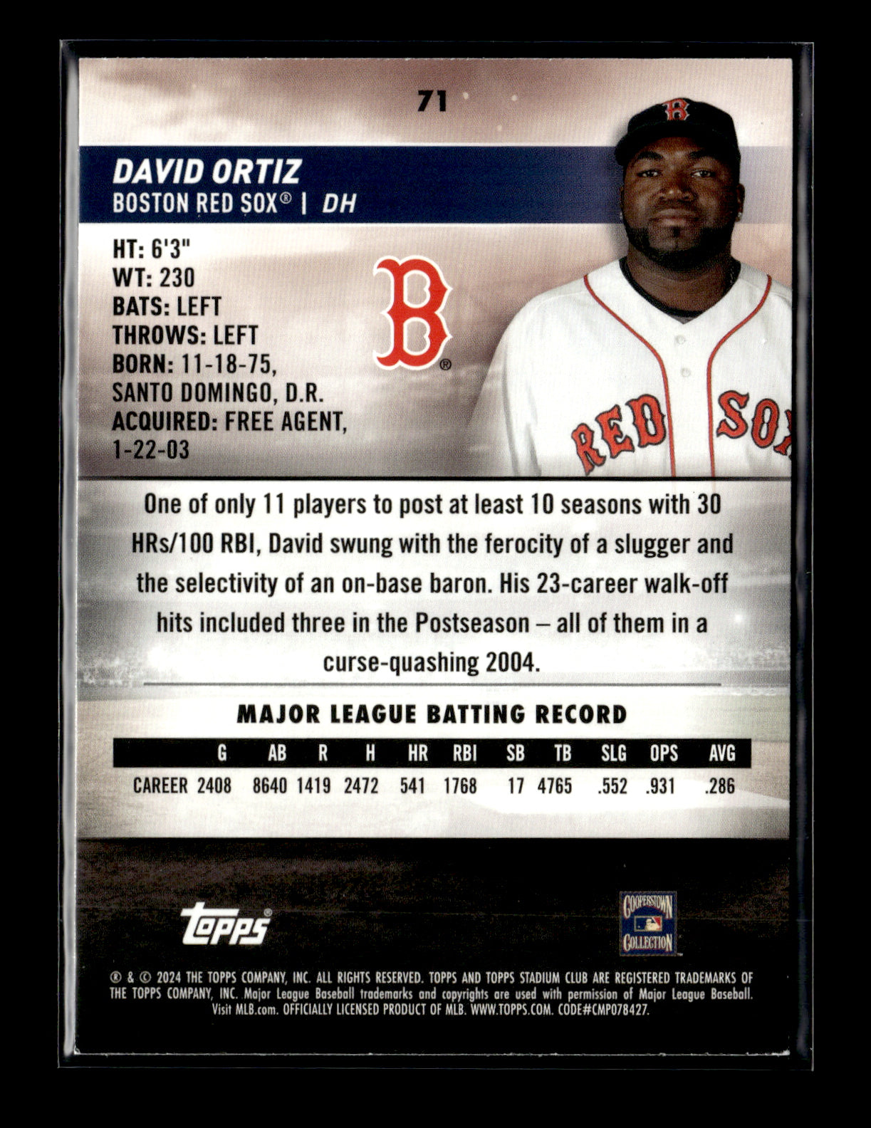 2024 Stadium Club David Ortiz #71 Boston Red Sox