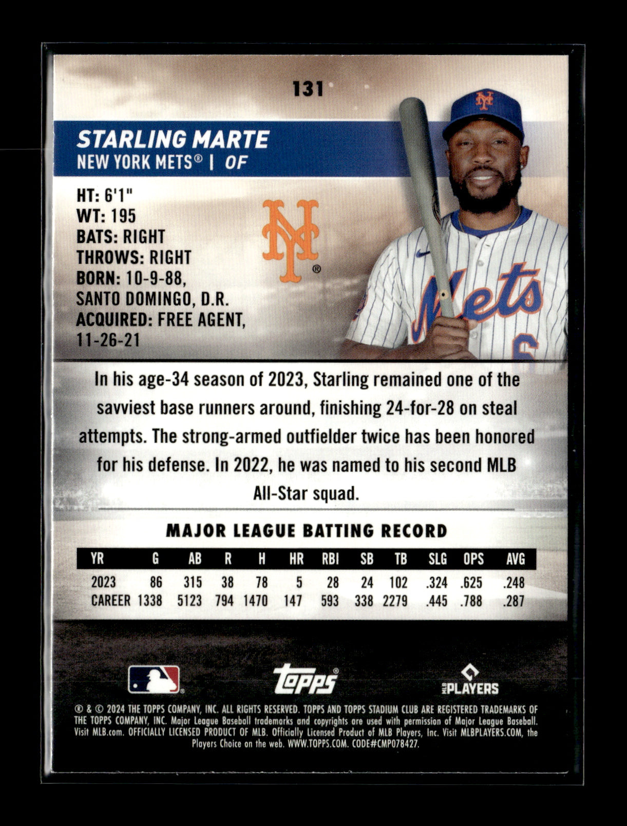 2024 Stadium Club Starling Marte #131 Sepia New York Mets