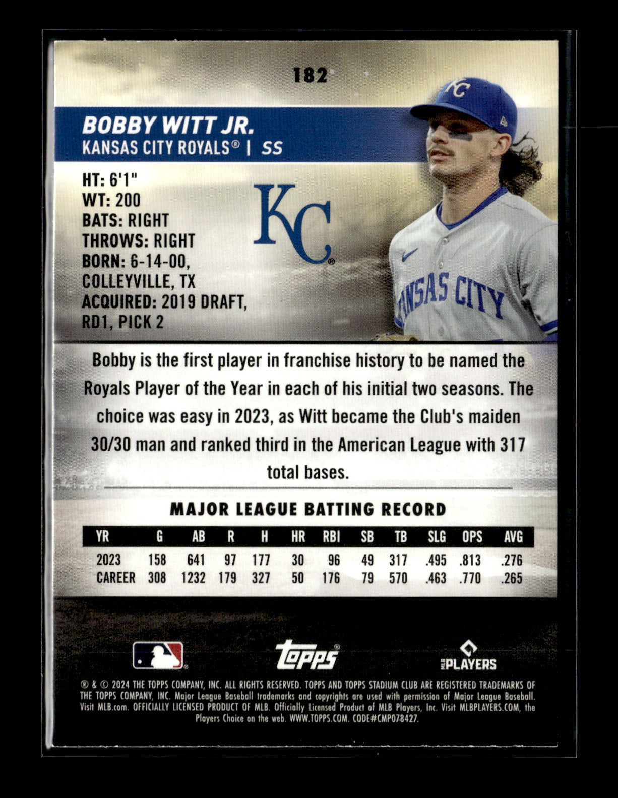 2024 Stadium Club Bobby Witt Jr. #182 Red Foil Kansas City Royals