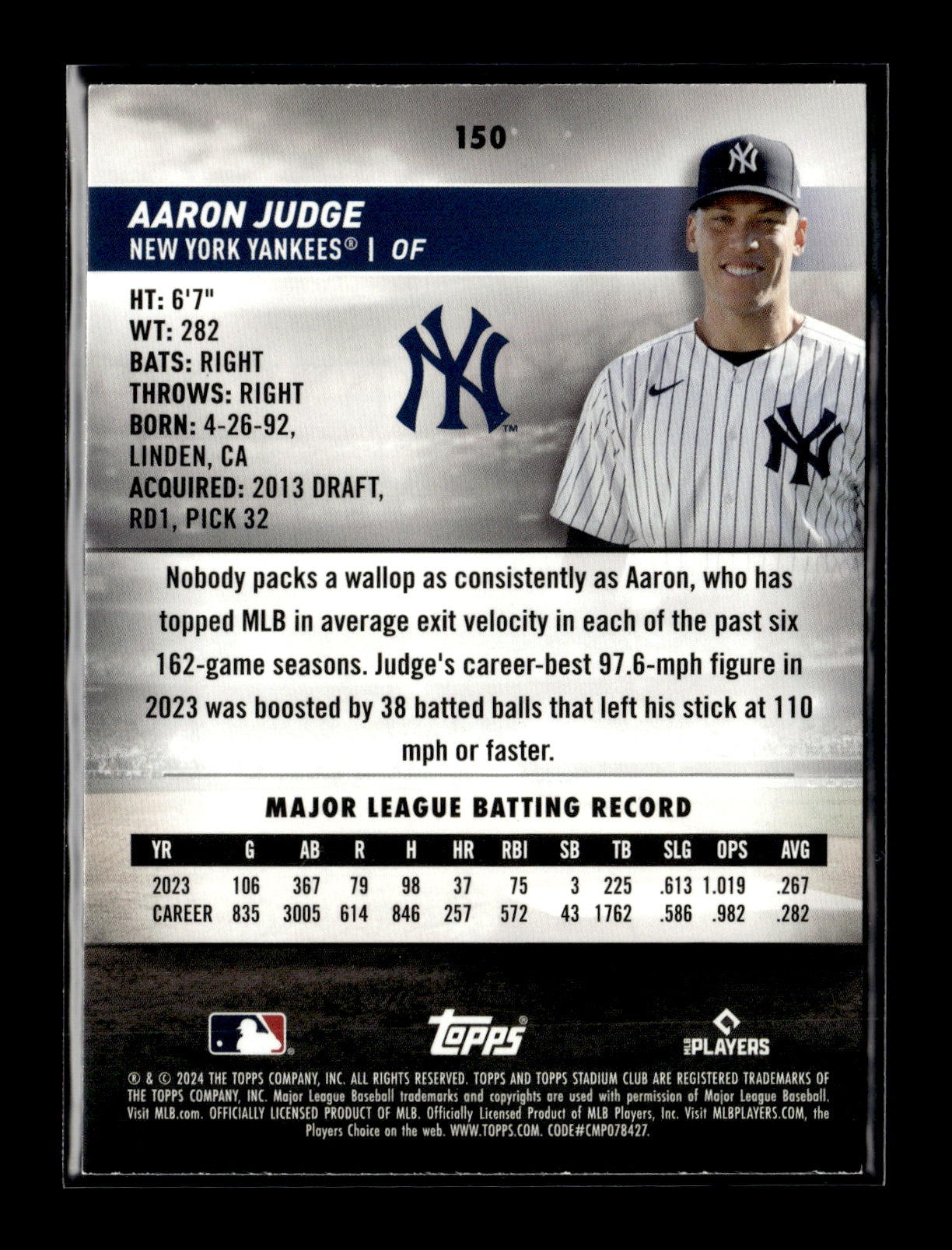 2024 Stadium Club Aaron Judge #150 Red Foil New York Yankees
