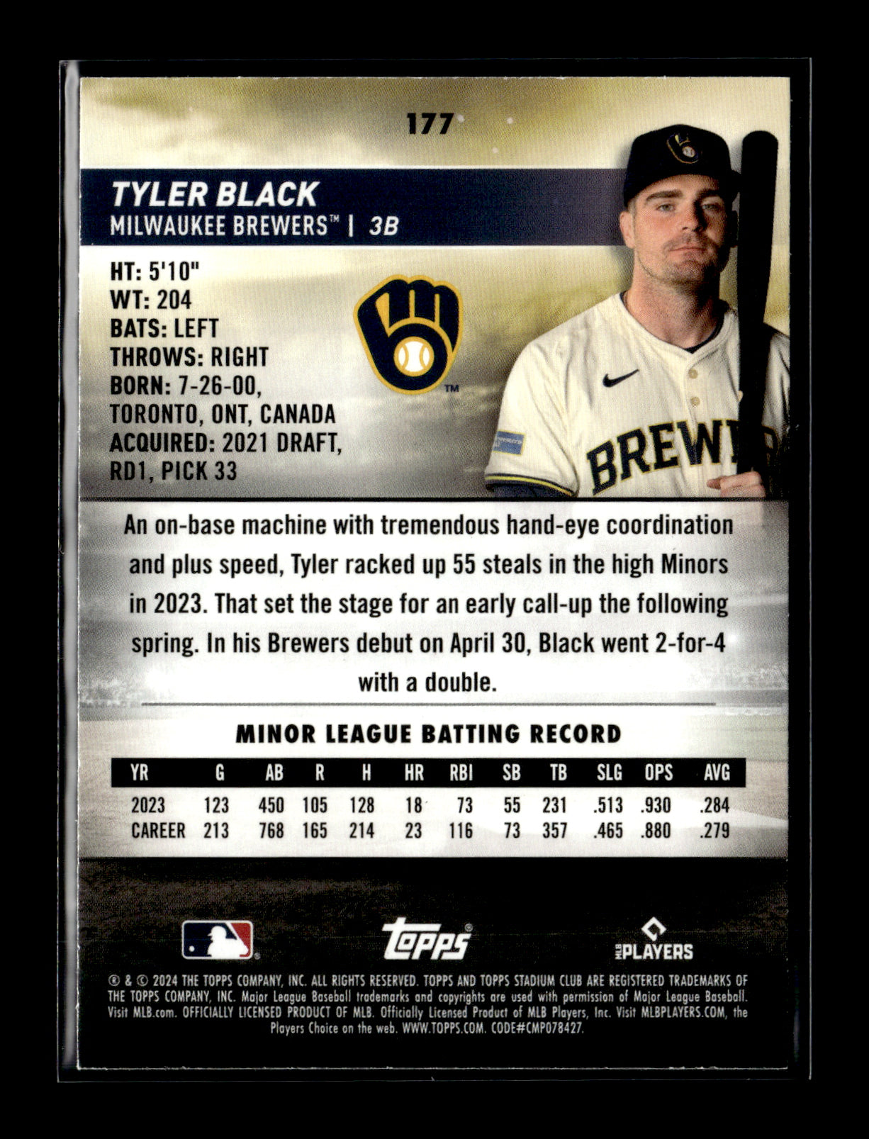 2024 Stadium Club Tyler Black #177 Red Foil Milwaukee Brewers