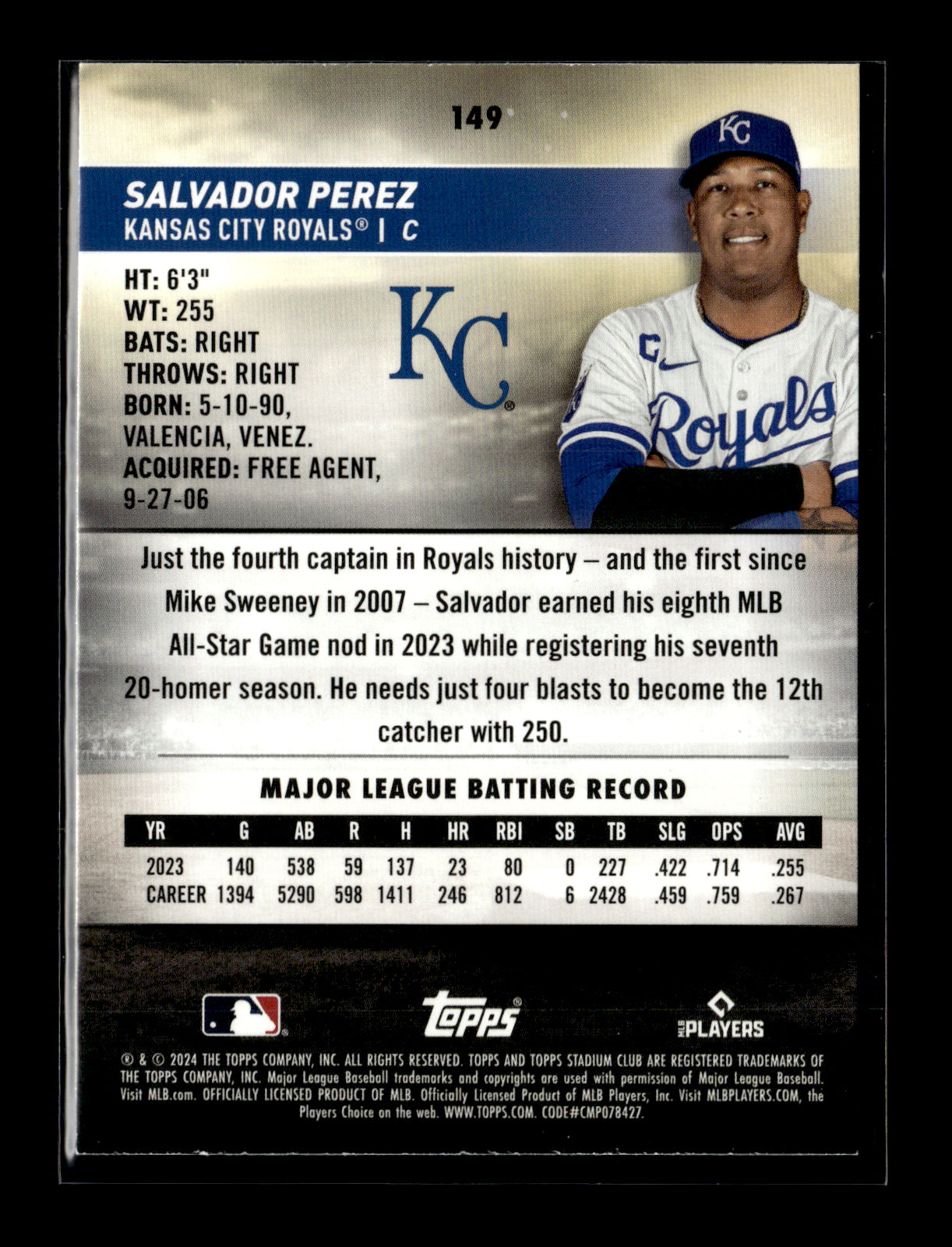 2024 Stadium Club Salvador Perez #149 Red Foil Kansas City Royals