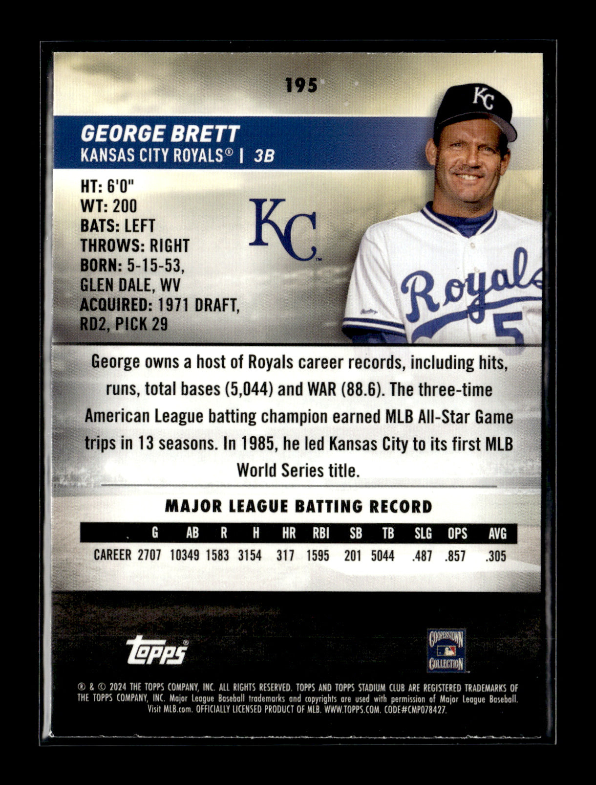2024 Stadium Club George Brett #195 Red Foil Kansas City Royals