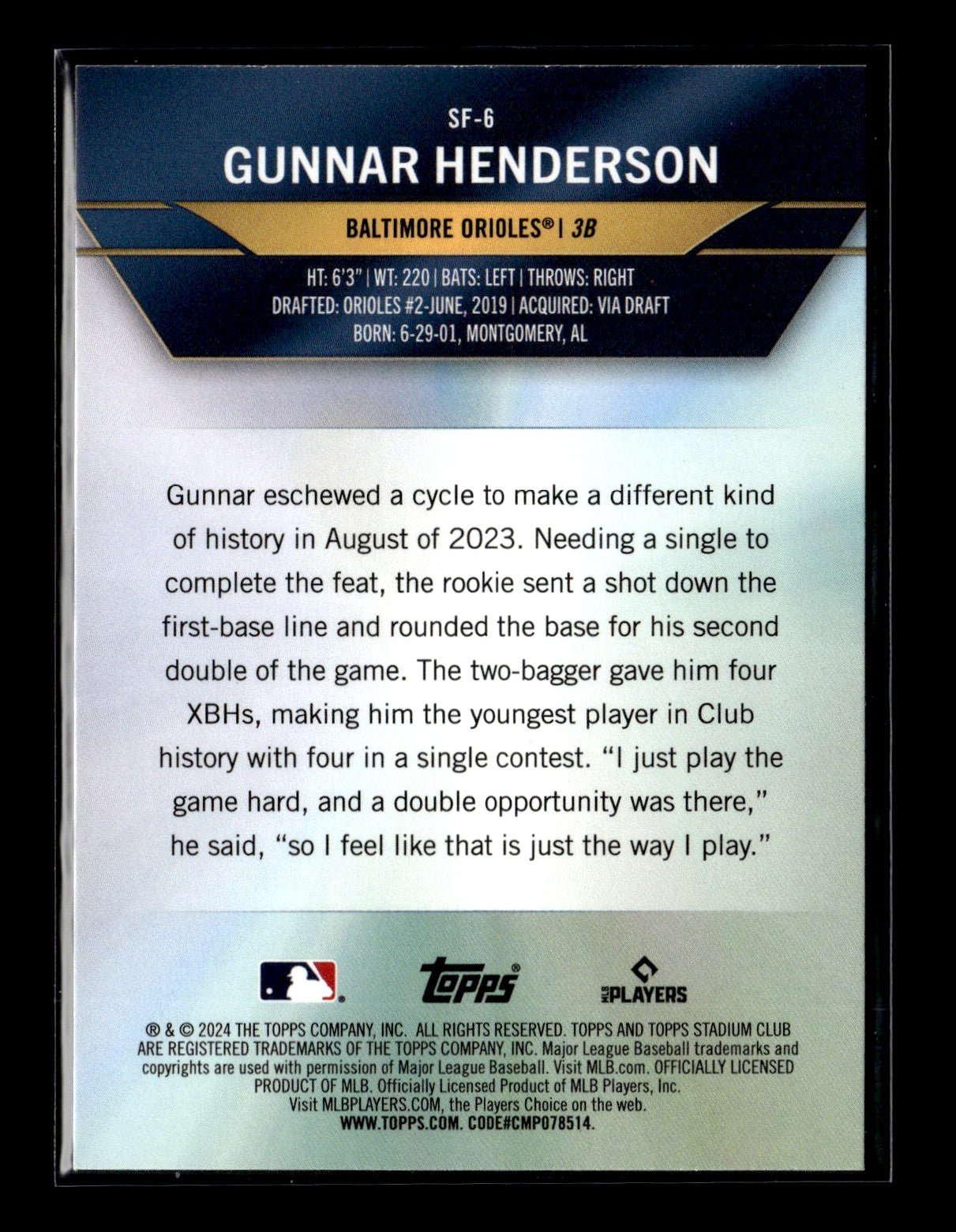 2024 Stadium Club Gunnar Henderson #SF-6 Special Forces Baltimore Orioles