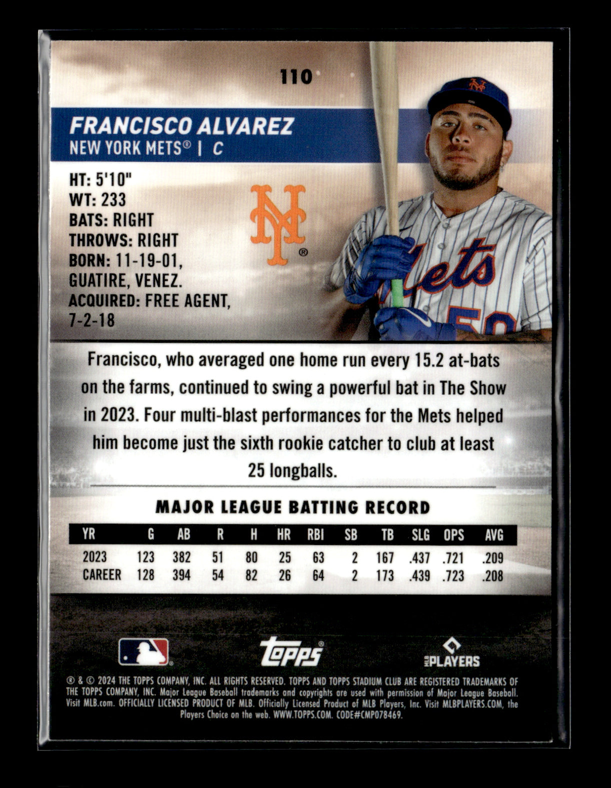 2024 Stadium Club Francisco Alvarez #110 Chrome Green Refractors New York Mets