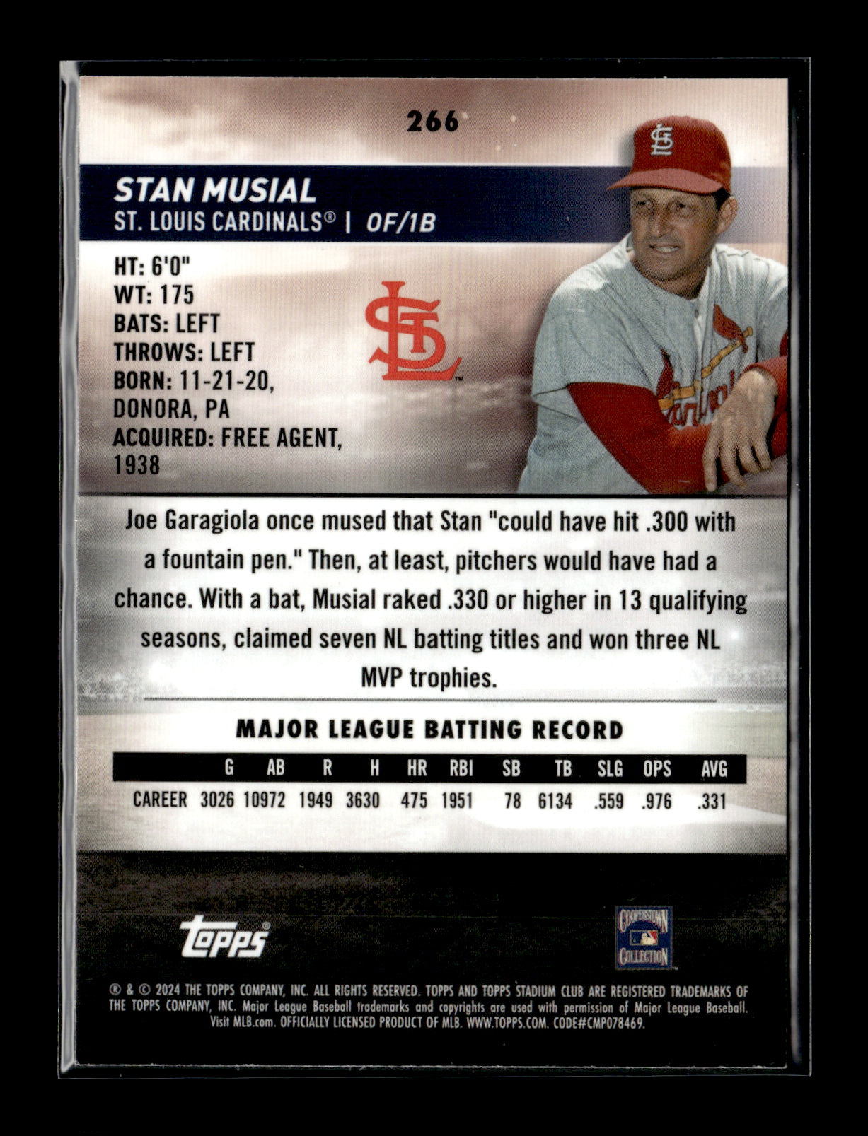 2024 Stadium Club Stan Musial #266 Chrome St. Louis Cardinals