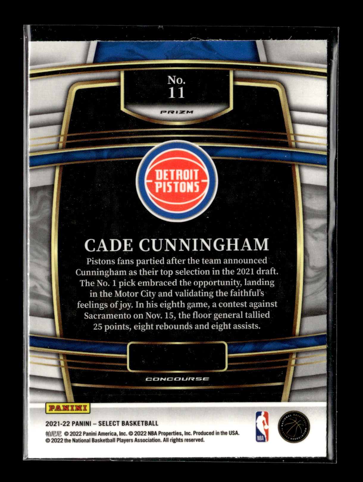 2021-22 Panini Select Cade Cunningham #11 Orange Flash Prizms Detroit Pistons