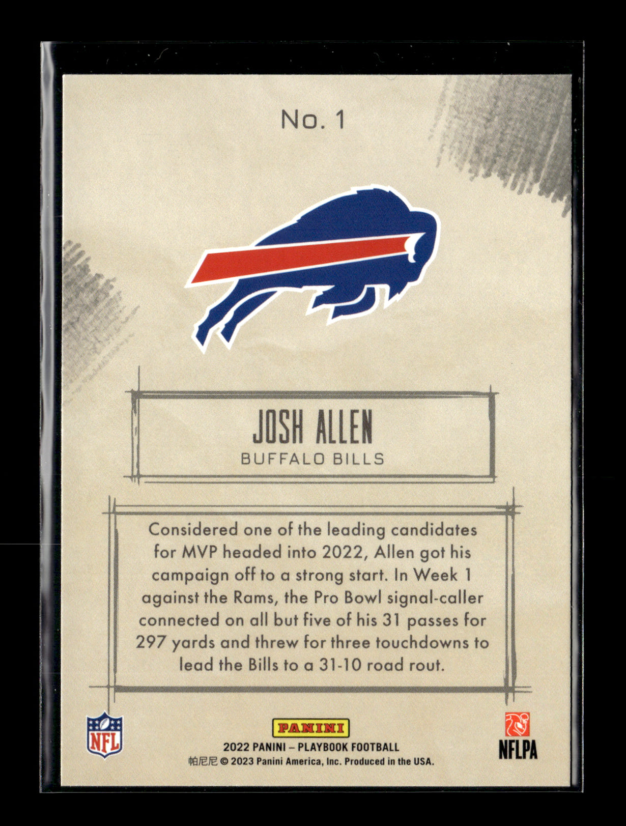 2022 Panini Playbook Josh Allen #1 Sketchbooks Buffalo Bills