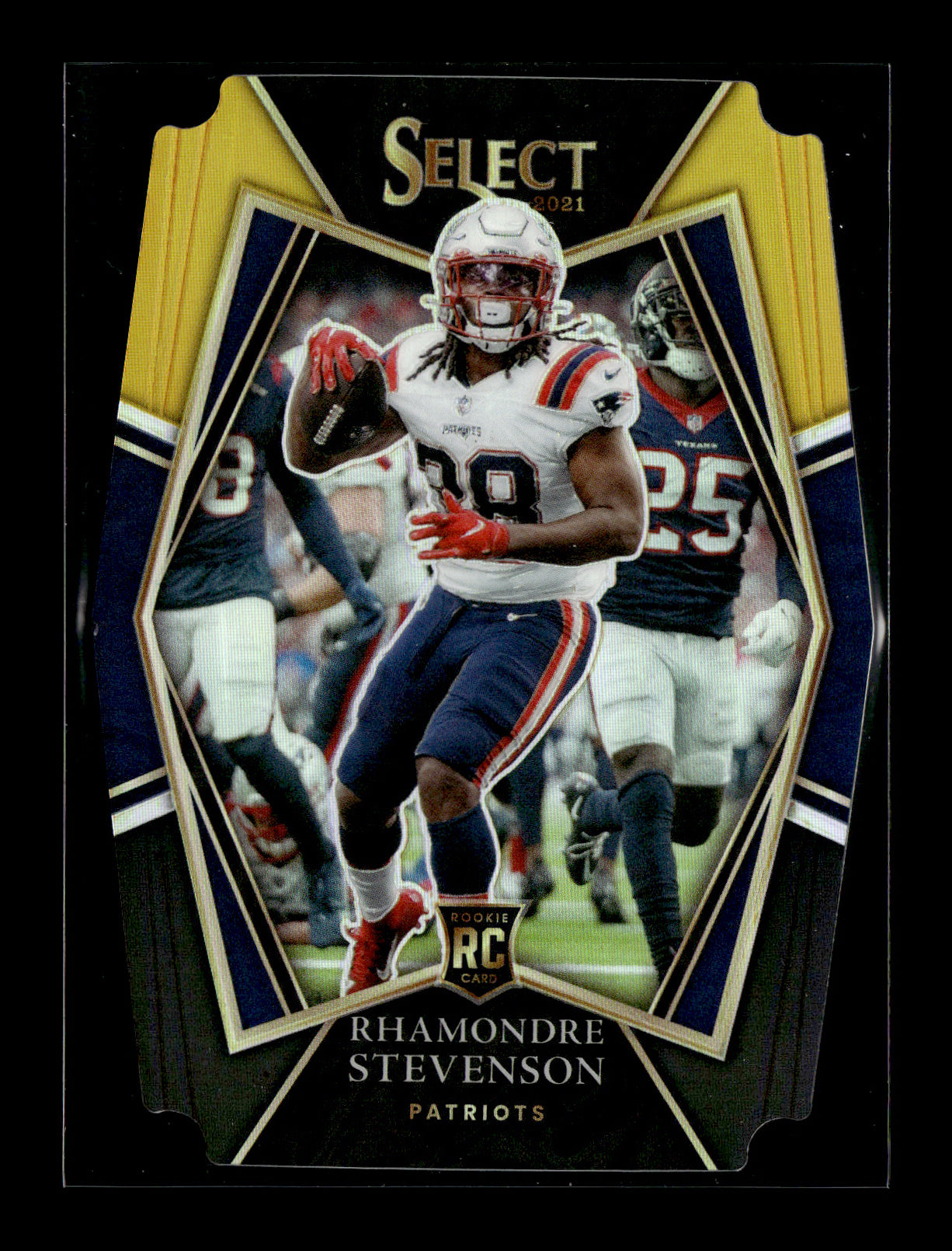 2021 Panini Select Rhamondre Stevenson #175 Black and Gold Prizm Die Cut New England Patriots