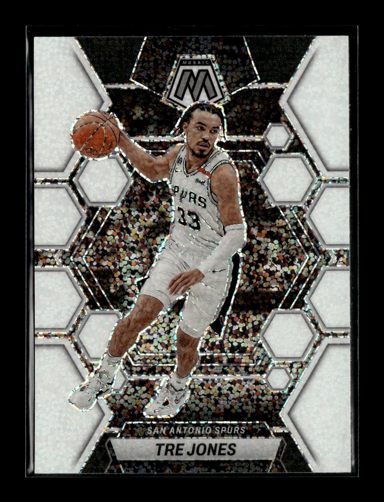 2022-23 Panini Mosaic Tre Jones #173 White Sparkle San Antonio Spurs