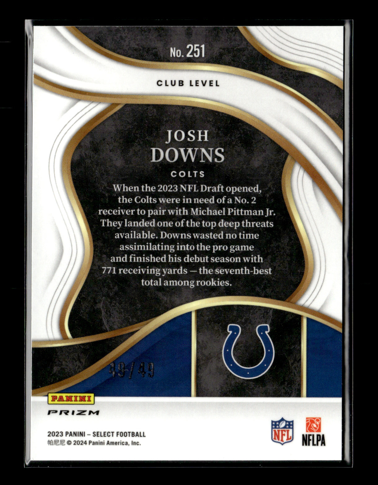 2023 Panini Select Josh Downs #251 Red Prizms #/49 Indianapolis Colts