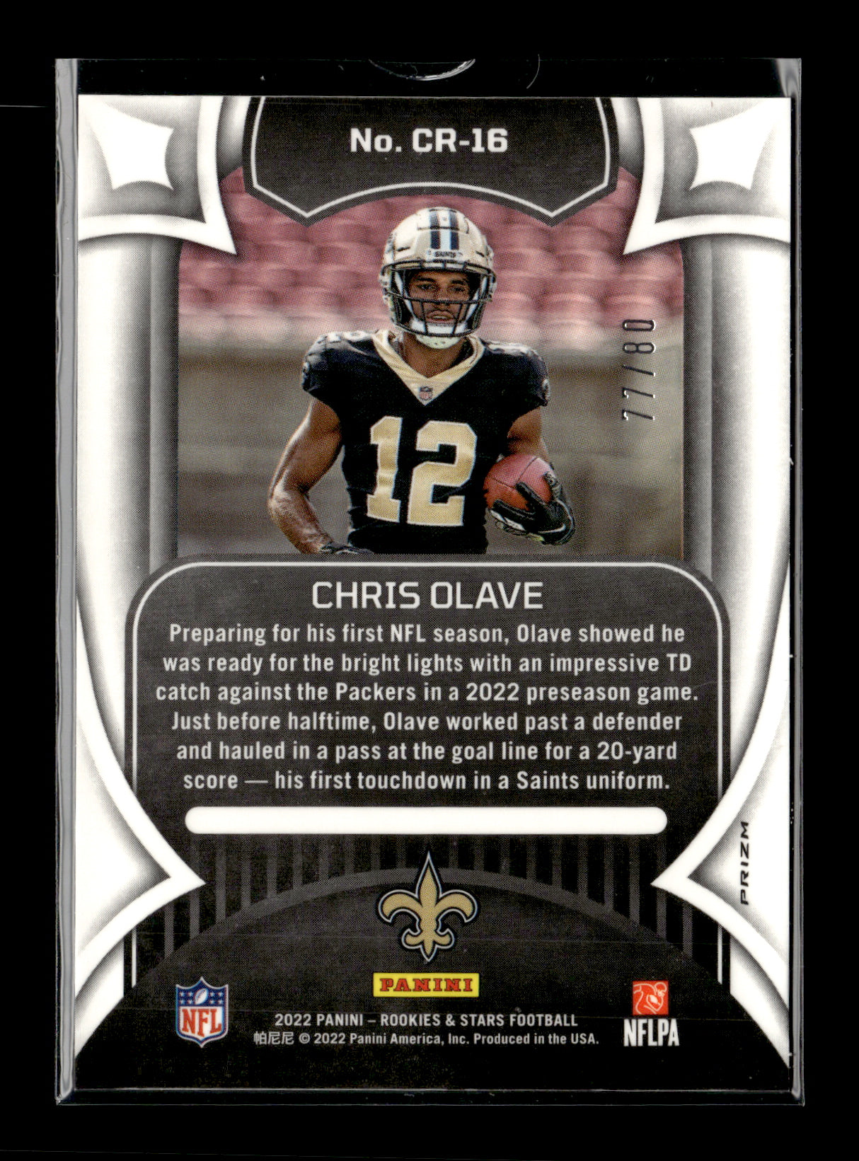 2022 Panini Rookies & Stars Chris Olave #CR-16 Crusade Longevity #/80 New Orleans Saints