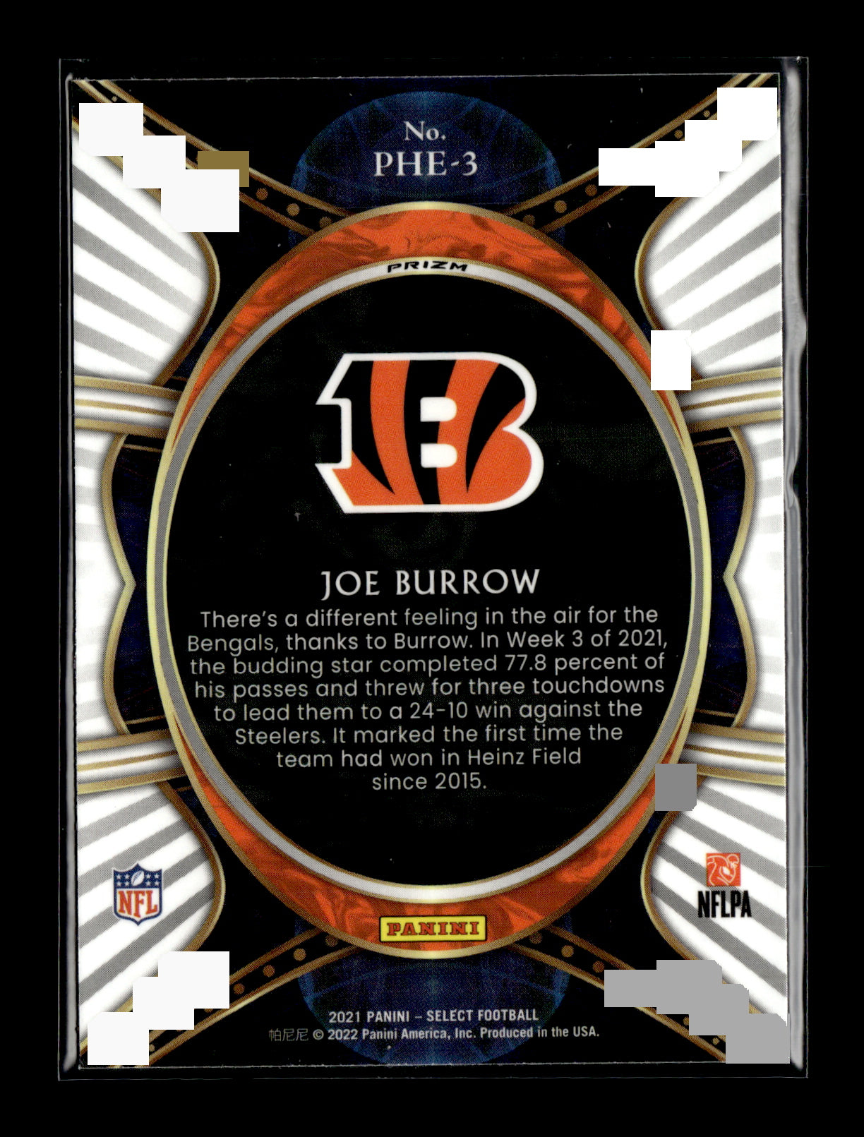 2021 Panini Select Joe Burrow #PHE-3 Phenomenon Cincinnati Bengals