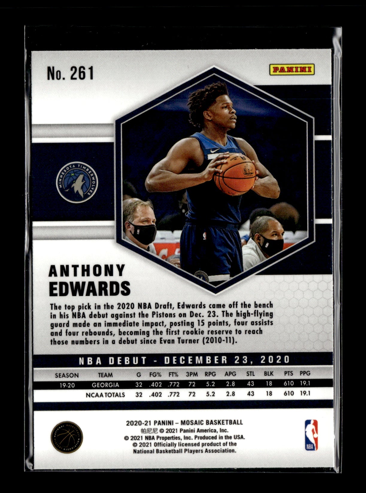 2020-21 Panini Mosaic Anthony Edwards #261 Mosaic Minnesota Timberwolves