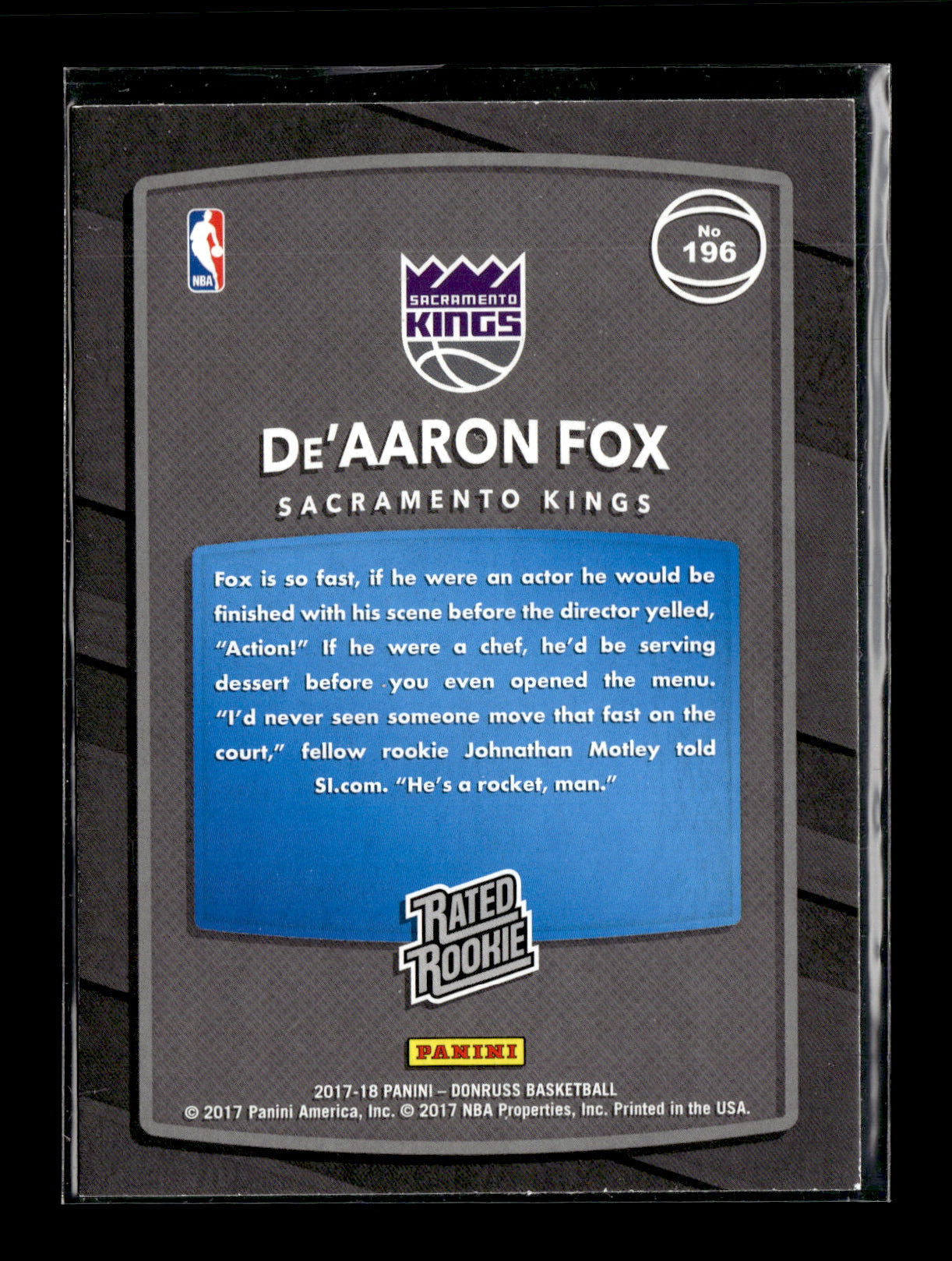 2017-18 Donruss De'Aaron Fox #196 Sacramento Kings