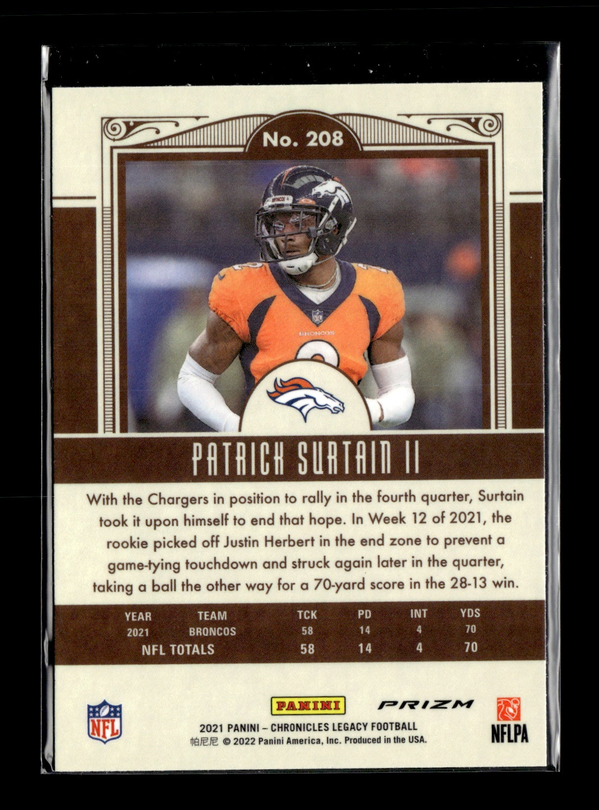 2021 Panini Chronicles Patrick Surtain II #208 Legacy Update Rookies Silver Denver Broncos