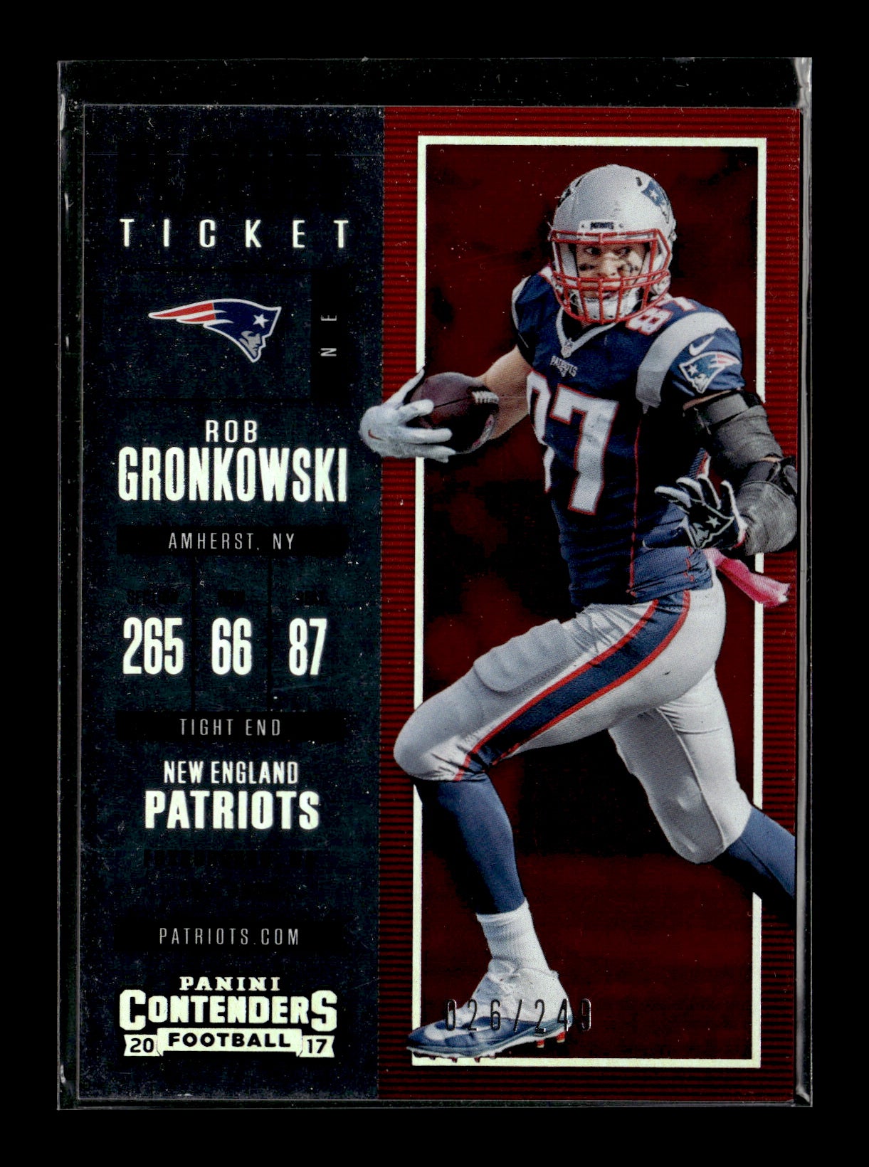 2017 Panini Contenders Rob Gronkowski #96 Playoff Ticket #/249 New England Patriots