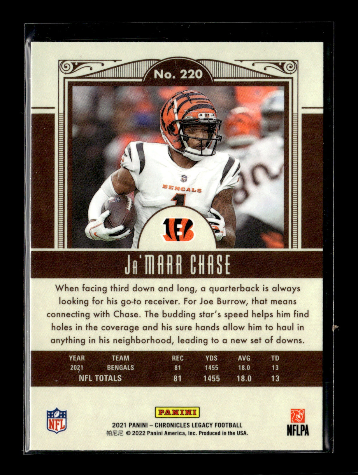 2021 Panini Chronicles Ja'Marr Chase #220 Legacy Update Rookies Cincinnati Bengals