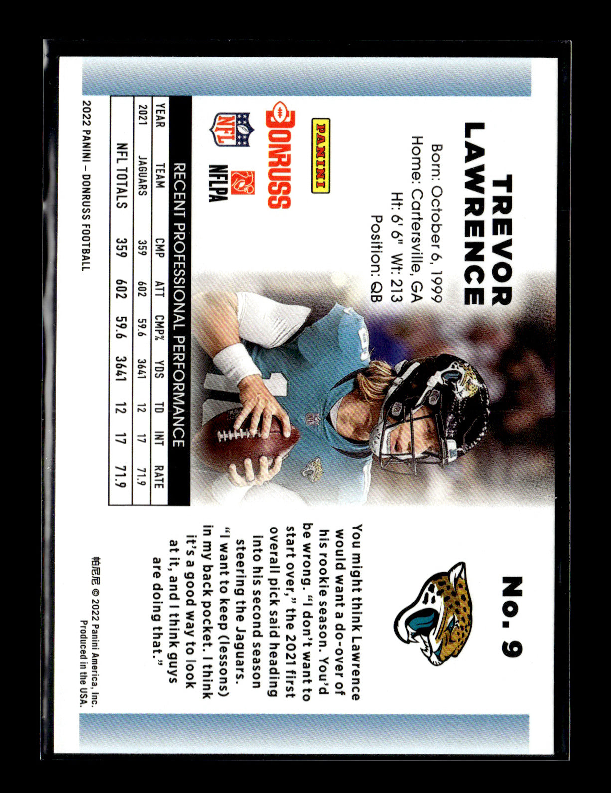2022 Donruss Trevor Lawrence #9 Retro 1992 Jacksonville Jaguars