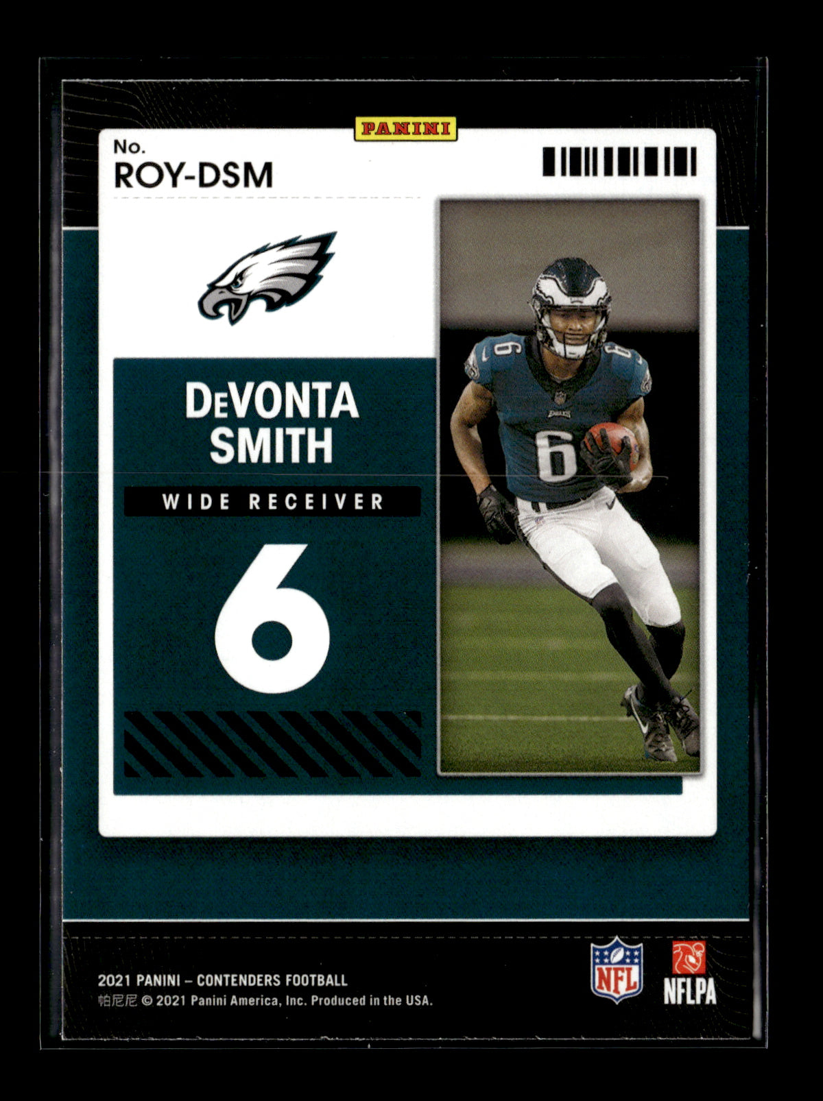 2021 Panini Contenders DeVonta Smith #ROY-DSM Rookie of the Year Contenders Emerald Philadelphia Eagles