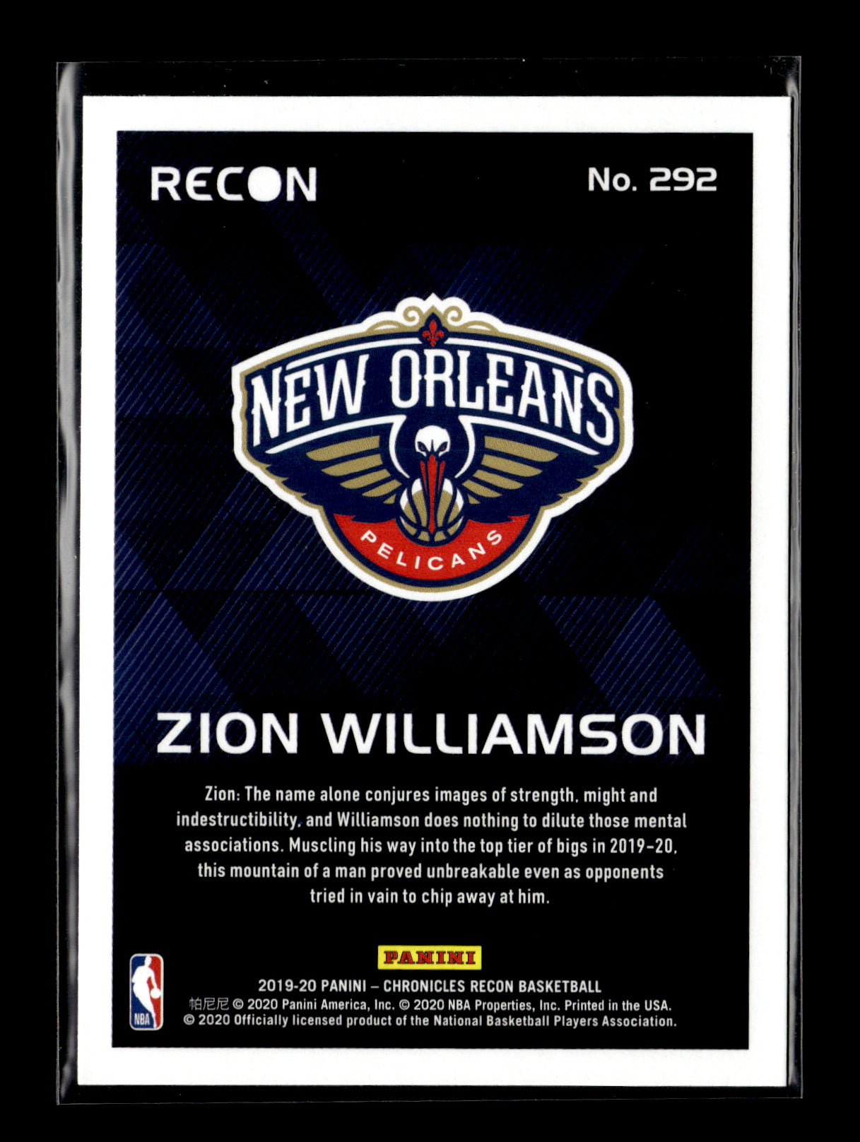 2019-20 Panini Chronicles Zion Williamson #292 New Orleans Pelicans