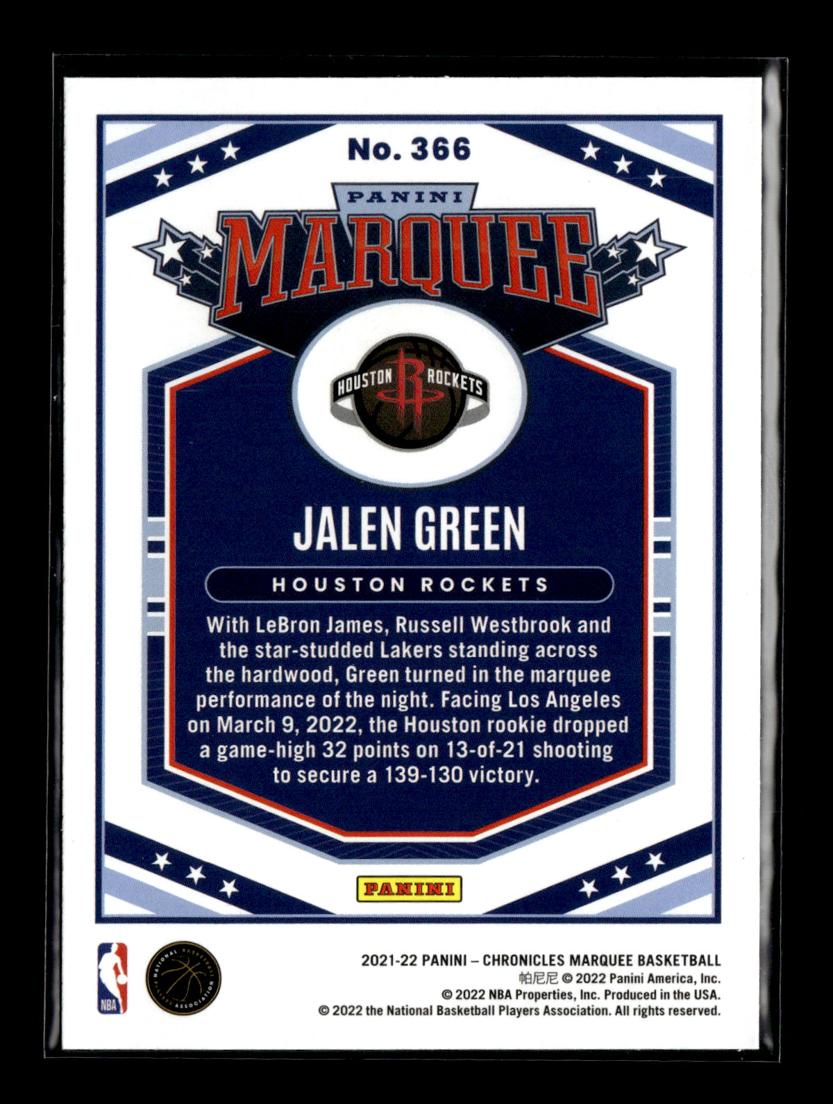 2021-22 Panini Chronicles Jalen Green #366 Houston Rockets