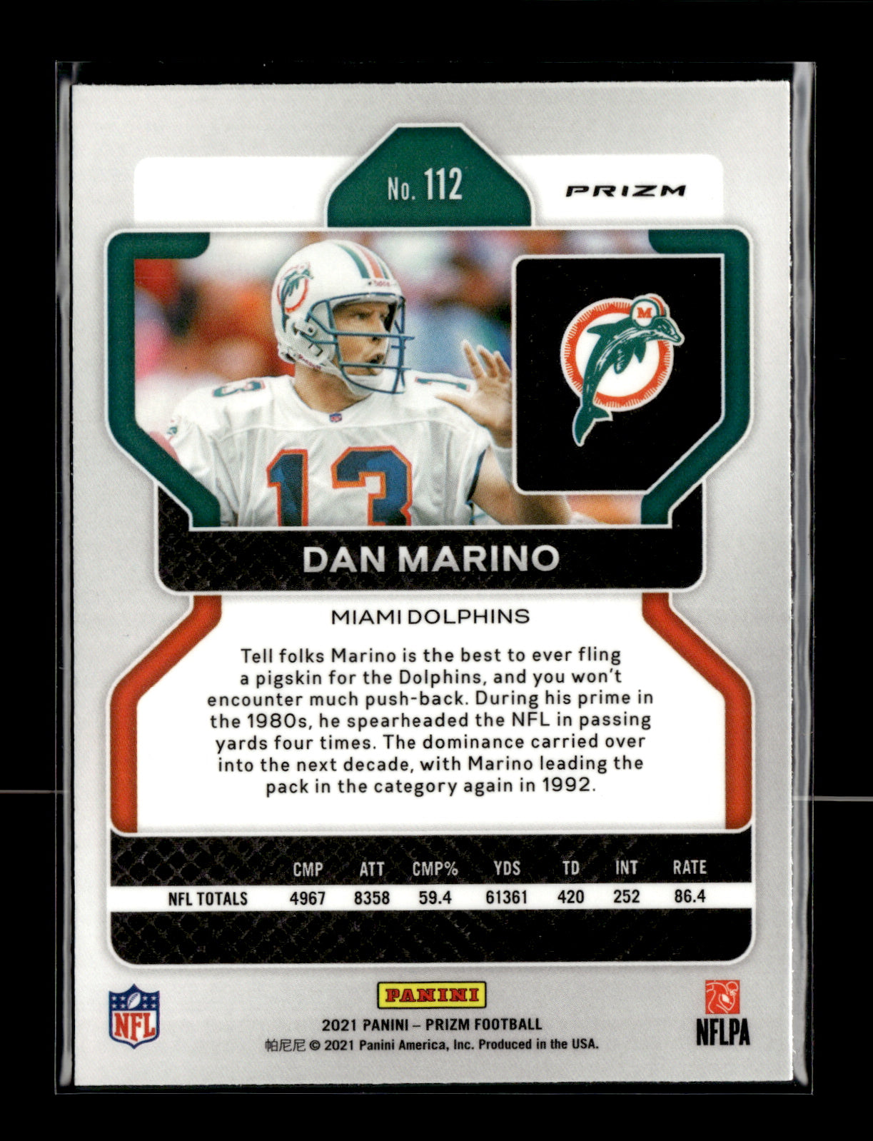 2021 Panini Prizm Dan Marino #112 Neon Green Pulsar Miami Dolphins