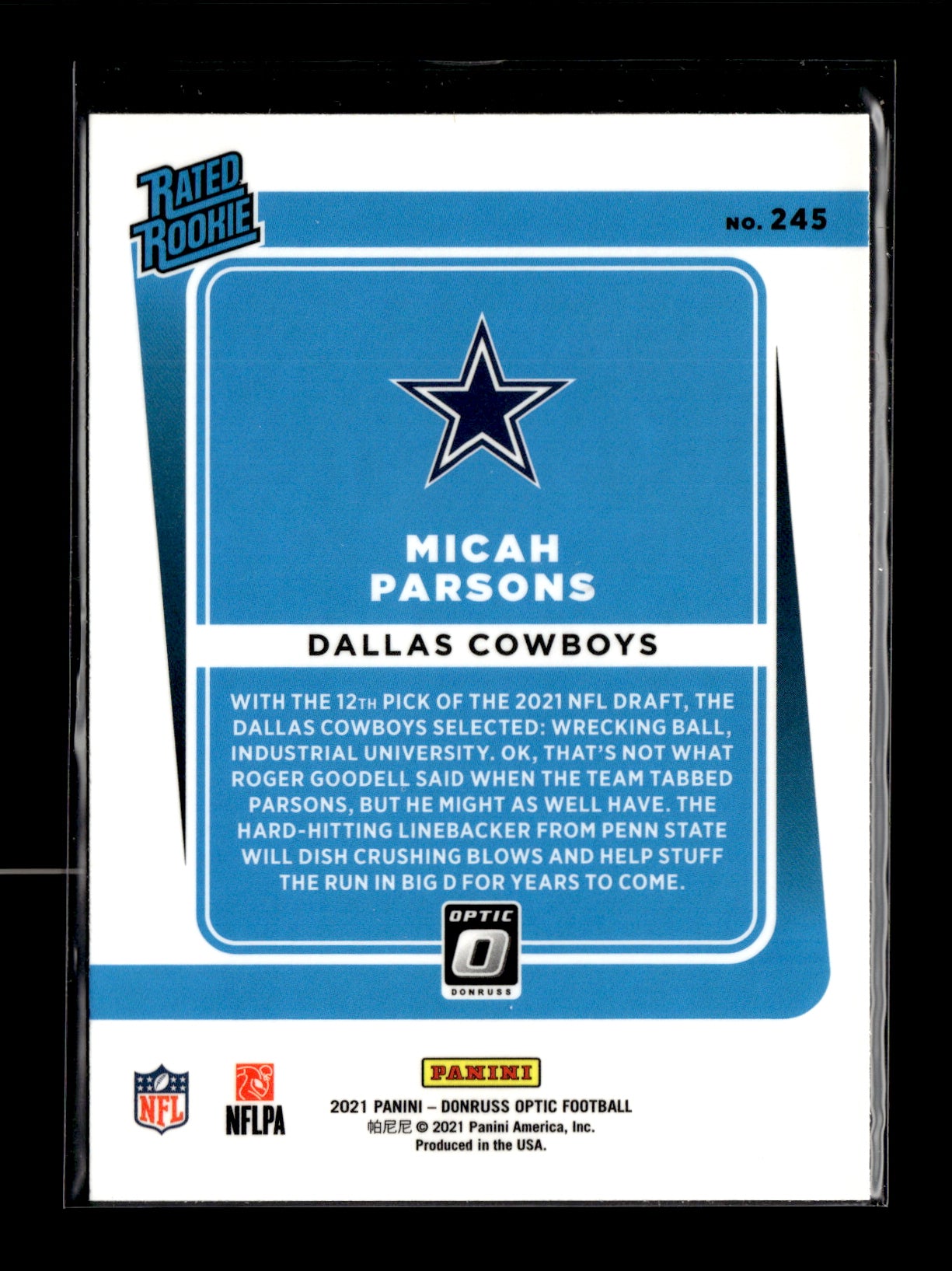 2021 Donruss Optic Micah Parsons #245 Dallas Cowboys