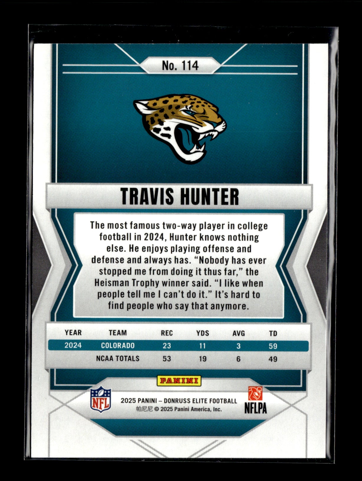 2025 Donruss Elite Travis Hunter #114 Red #/99 Jacksonville Jaguars