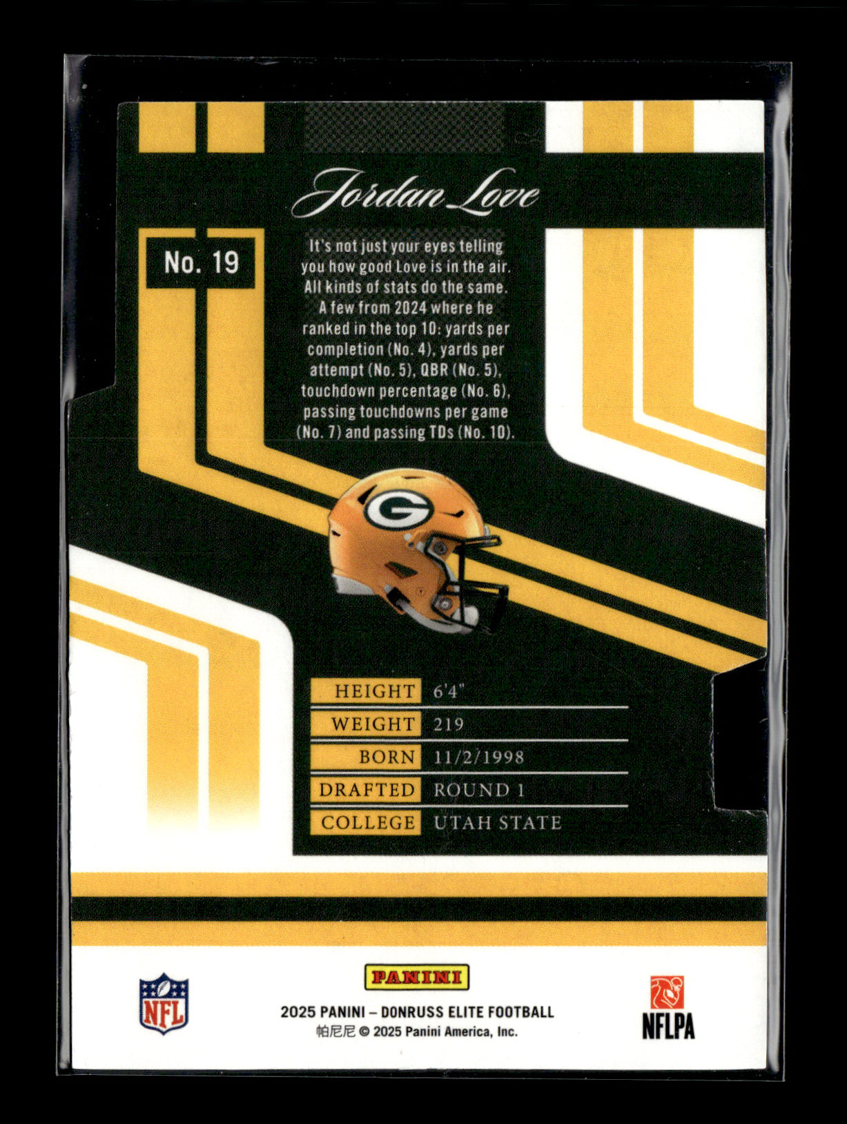 2025 Donruss Elite Jordan Love #19 2007 Elite Status Die Cuts #/10 Green Bay Packers