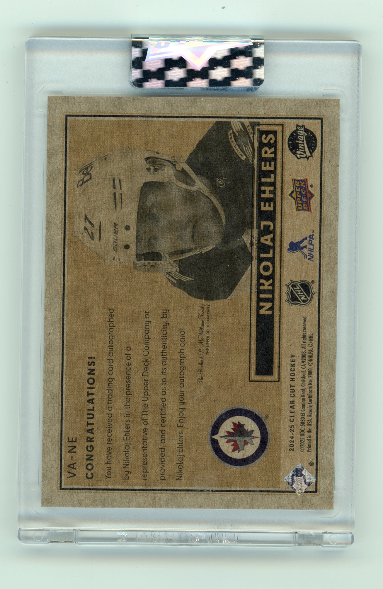 2024-25 Upper Deck Clear Cut Nikolaj Ehlers #VA-NE Vintage Autos Winnipeg Jets