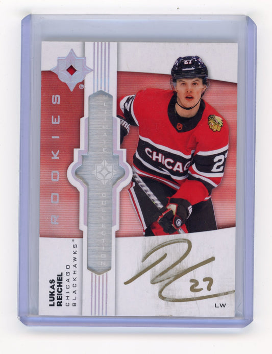 2023-24 Upper Deck Ultimate Collection Lukas Reichel #UE-LR Ultimate Emblems Autographs Chicago Blackhawks