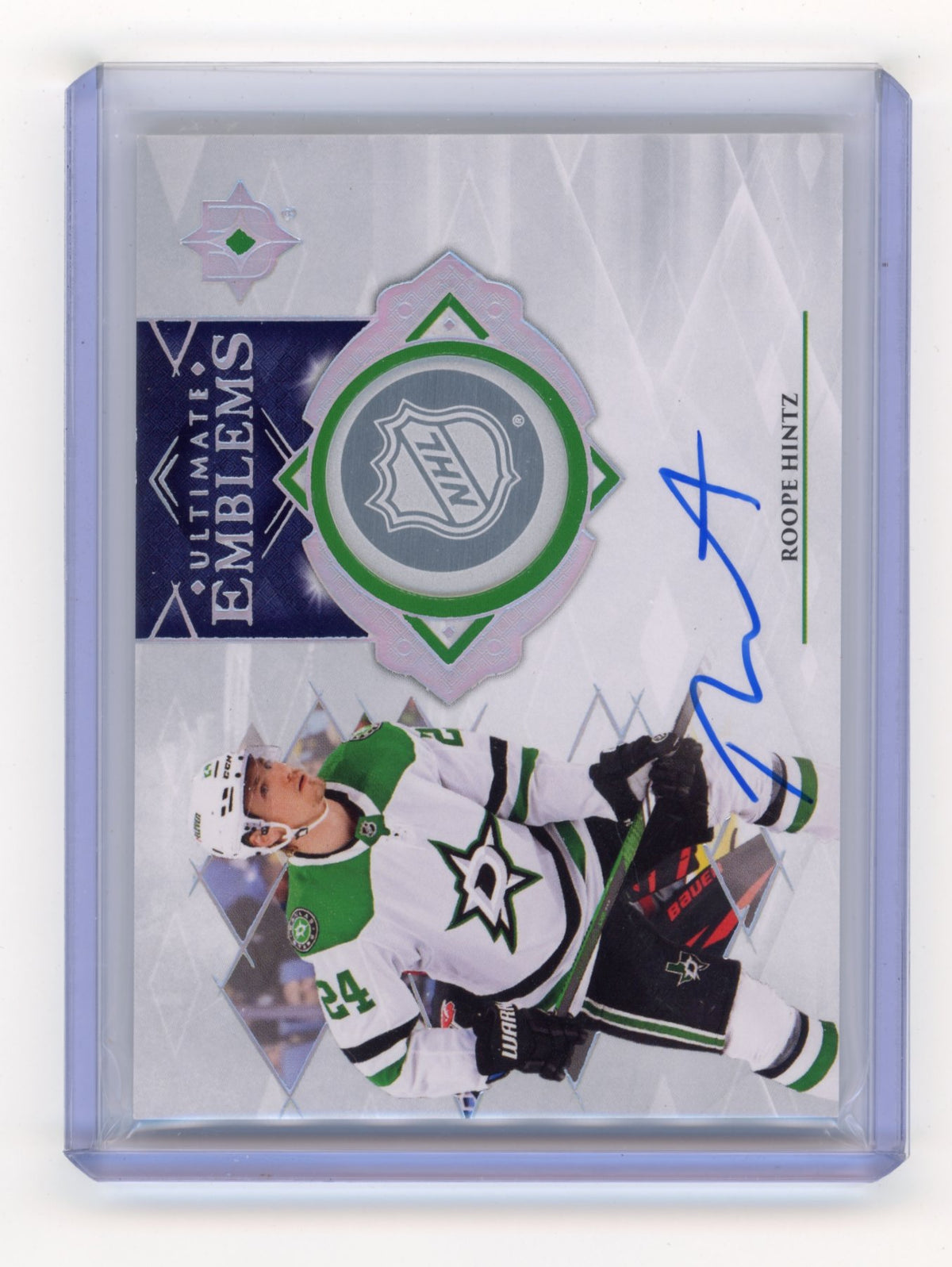 2023-24 Upper Deck Ultimate Collection Roope Hintz #UE-RH Ultimate Emblems Autographs Dallas Stars