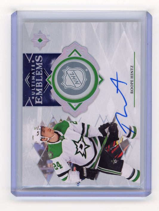 2023-24 Upper Deck Ultimate Collection Roope Hintz #UE-RH Ultimate Emblems Autographs Dallas Stars