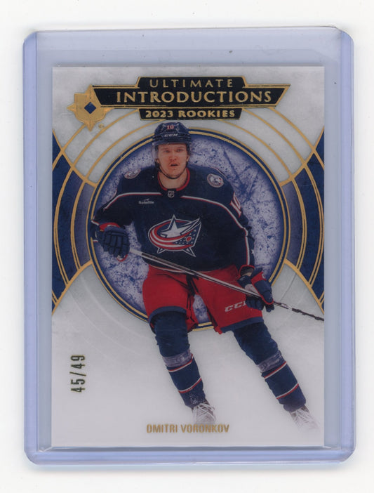 2023-24 Upper Deck Ultimate Collection Dmitri Voronkov #UI-70 Ultimate Introductions Gold #/49 Columbus Blue Jackets