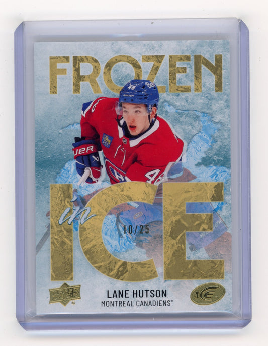 2024-25 Upper Deck Ice Lane Hutson #FI-33 Frozen In Ice Gold #/25 Montreal Canadiens
