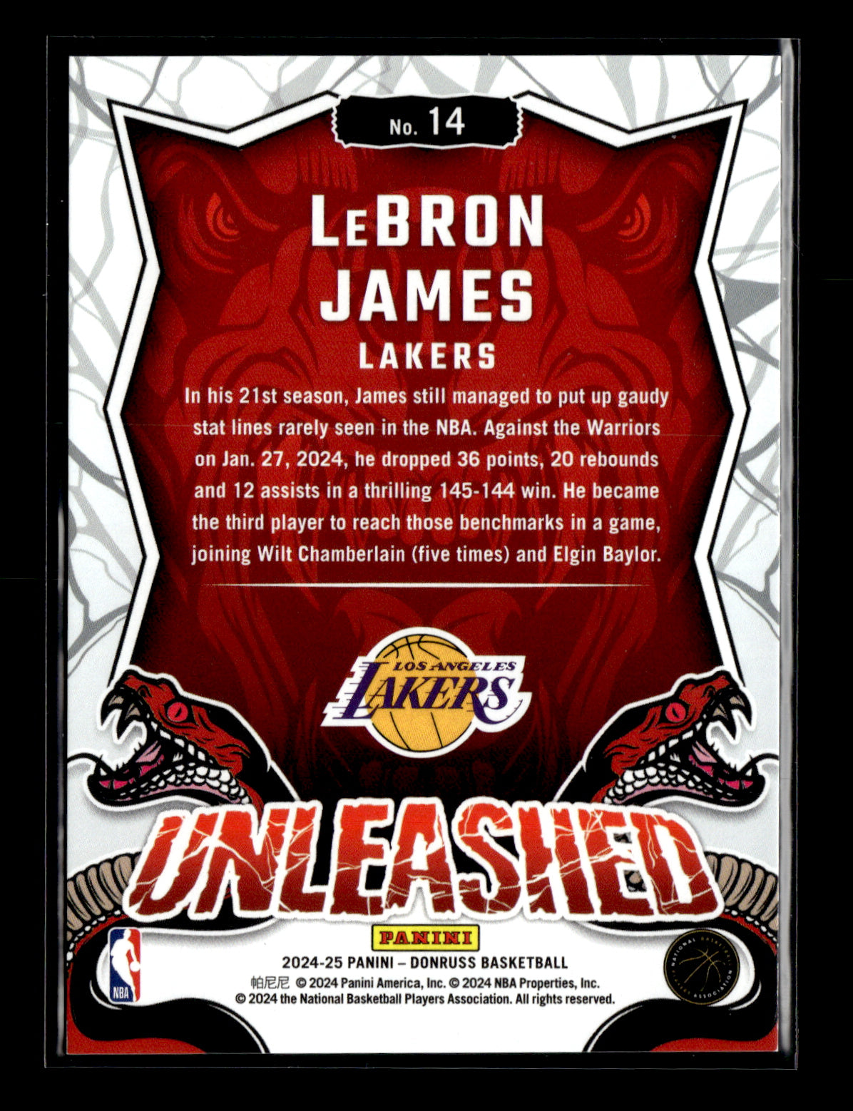 2024-25 Donruss LeBron James #14 Unleashed Diamond Red #/75 Los Angeles Lakers