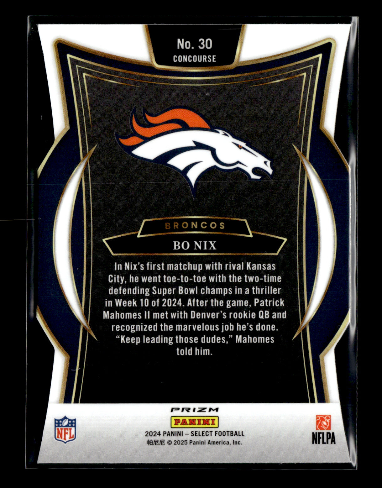 2024 Panini Select Bo Nix #30 Silver Prizm Denver Broncos