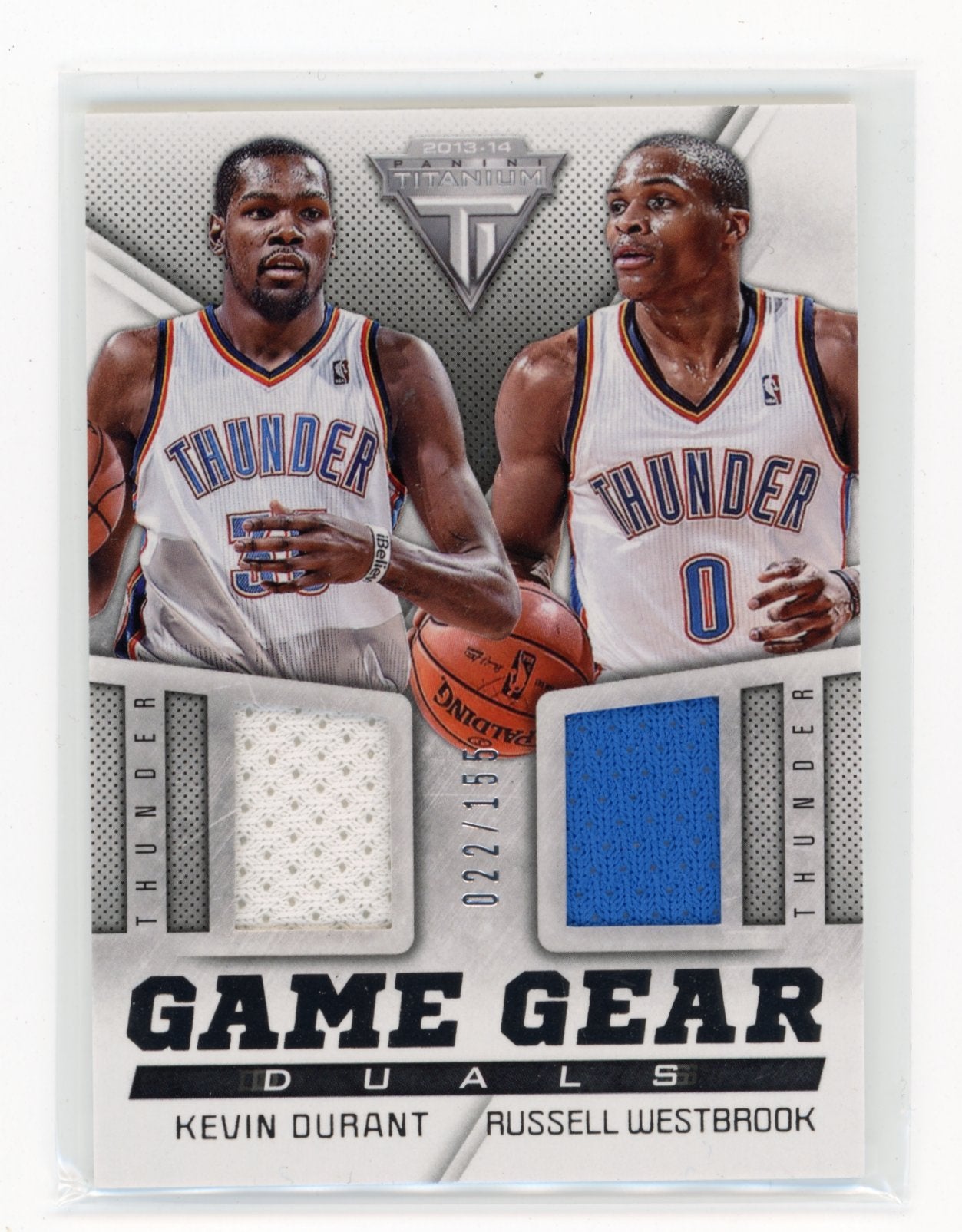 2013-14 Panini Titanium Russell Westbrook / Kevin Durant #8 Game Gear Duals #/155 Oklahoma City Thunder