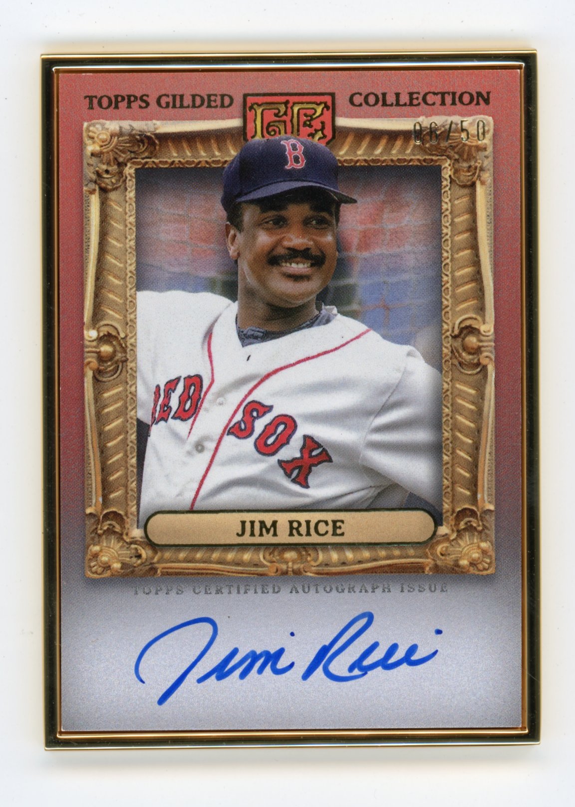 2023 Topps Gilded Collection Jim Rice #HAFA-JR Gold Framed Hall of Famers Autographs Rose Gold #/50 Boston Red Sox