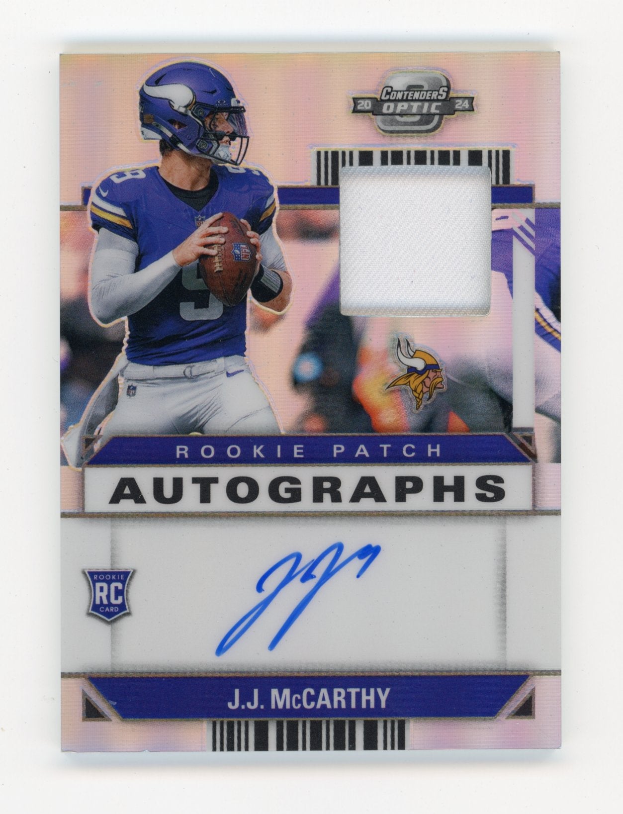 2024 Panini Contenders Optic J.J. McCarthy #RPA-JJM Rookie Patch Autographs #/75 Minnesota Vikings