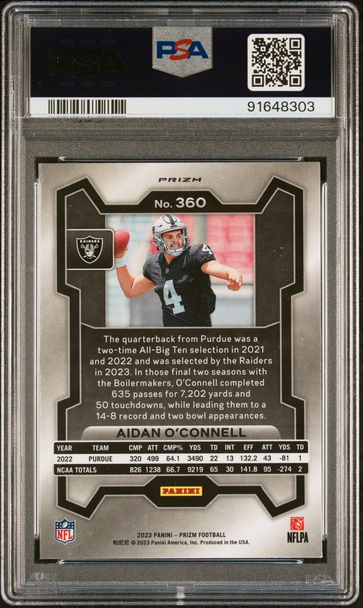 2023 Panini Prizm Aidan O'Connell #360 Black & Red Checker PSA 9 Las Vegas Raiders