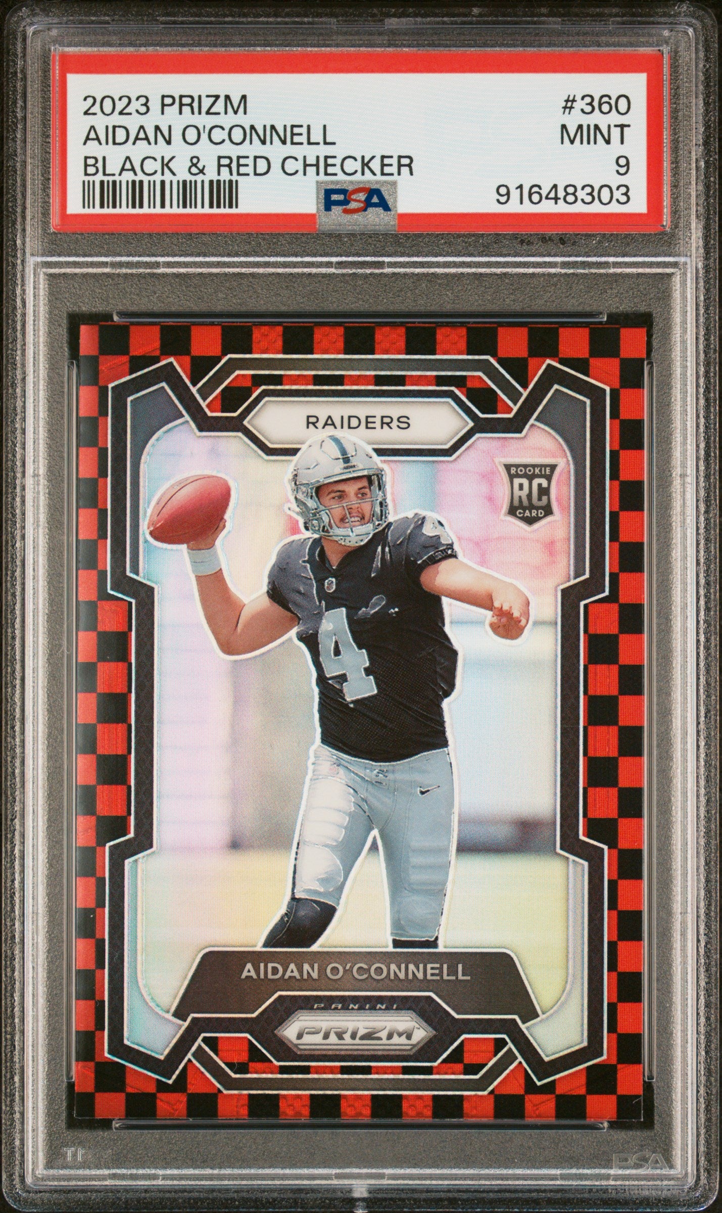 2023 Panini Prizm Aidan O'Connell #360 Black & Red Checker PSA 9 Las Vegas Raiders