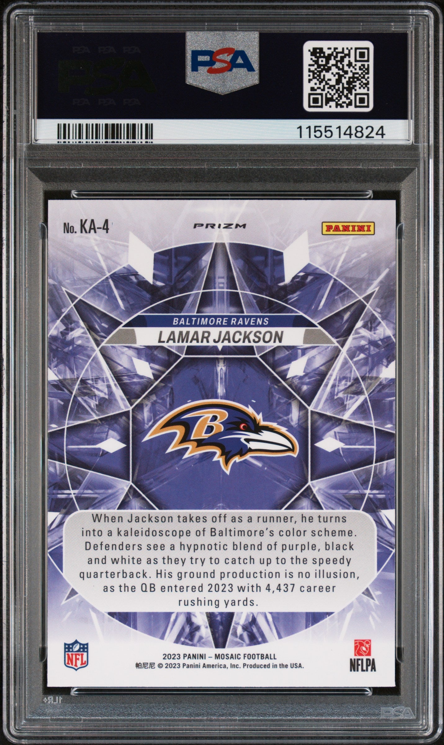 2023 Panini Mosaic Kaleidoscopic Lamar Jackson #KA4 PSA 9 Baltimore Ravens