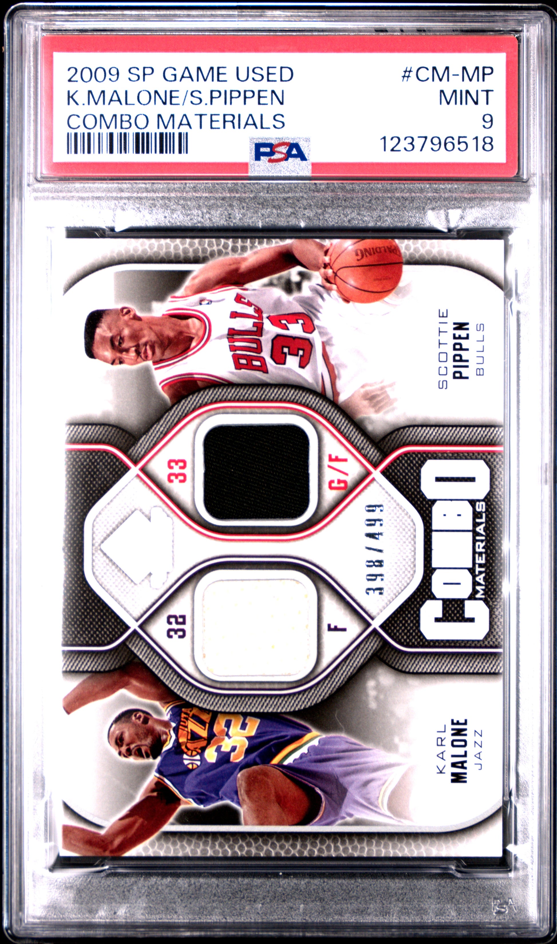 2009 Sp Game Used Combo Materials K.Malone/S.Pippen #CM-MP Combo Materials PSA 9 Jazz/Bulls