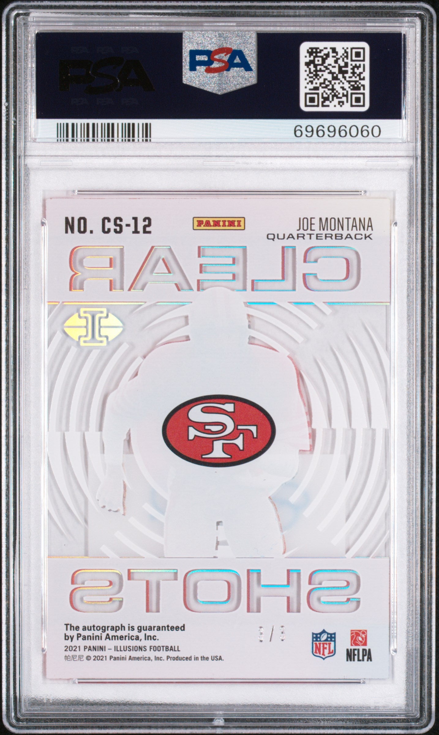 2021 Panini Illusions Clear Shots Joe Montana #CS-12 Clear Shots-Sig-Red PSA 10 San Fransico Niners