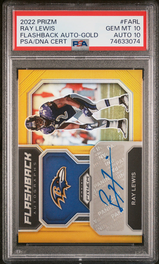 2022 Panini Prizm Flashback Autographs Ray Lewis #FARL Flashback Auto-Gold PSA 10 Baltimore Ravens