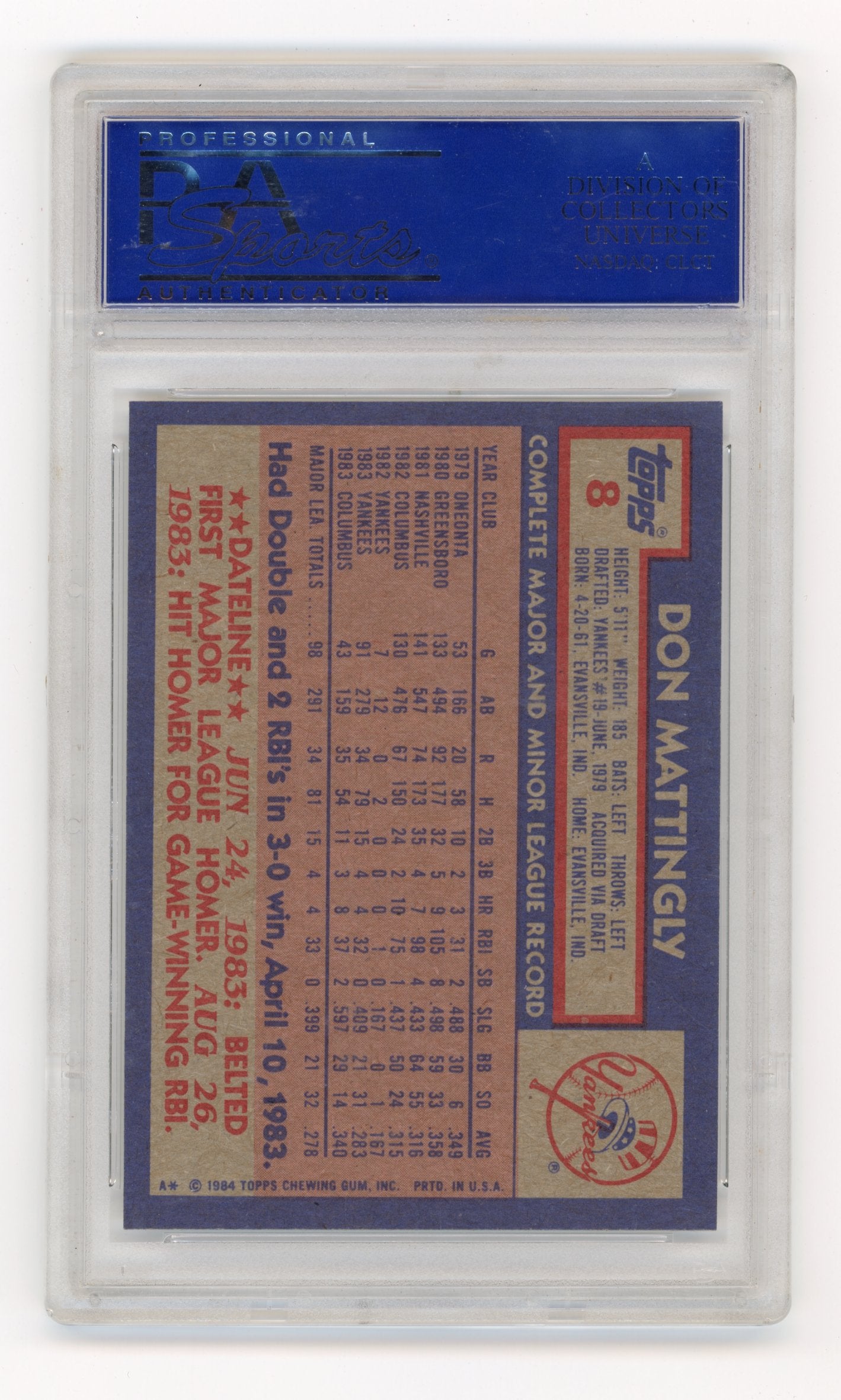 1984 Topps Don Mattingly #8 PSA 9